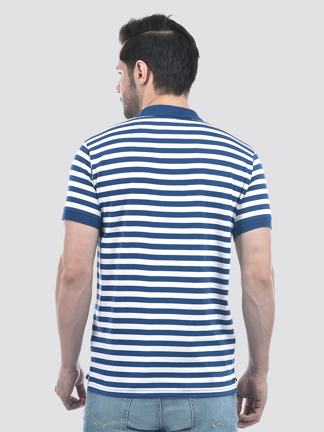 Numero Uno Men Blue Striped Polo T-Shirt
